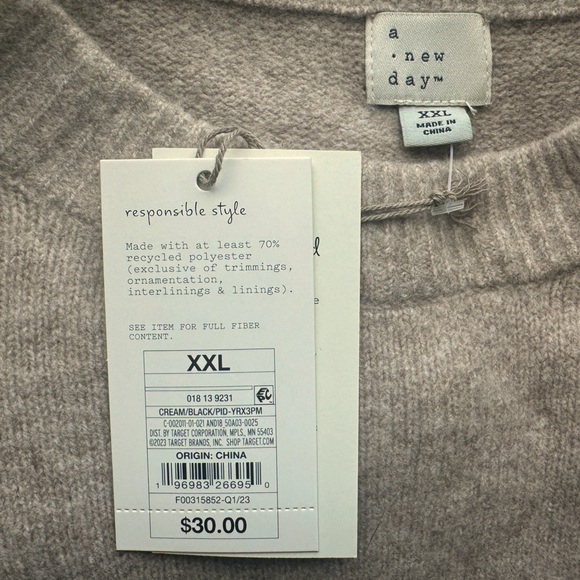 NWT | a new day | Crewneck Tunic Pullover Sweater | Cream (Tan) & Black | XXL - Picture 7 of 7